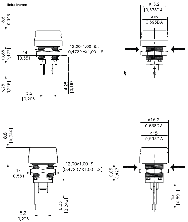 Mechanical Drawing - APEM IG Pushbutton Switches